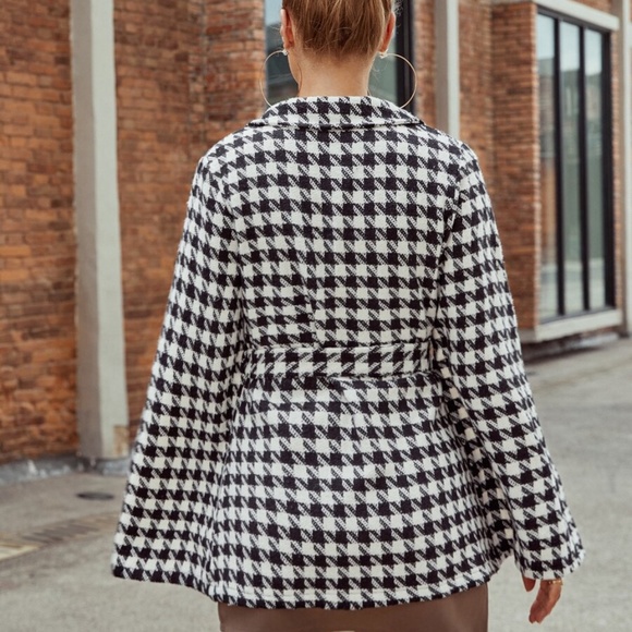 Houndstooth Pattern Belted Tweed glam Cape  Coat - Picture 6 of 15